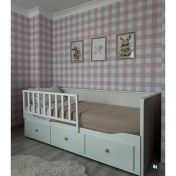 Resim 120X50 Yatak Kenarına Geçmeli, Divan Hemnes Uyumlu Beyaz Yatak Bariyeri, Trabzan, Korkuluk 