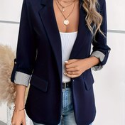 Resim Çizgili Manşet Detaylı Şık Kadın Blazeri - %100 Polyester, Tek Düğme Kapatma, Normal Kesim, Uzun Kollu, İlkbahar ve Sonbahar Günlük veya Yarı Resmi Giyim için Mükemmel, Rahat Kadın Giyimi | Çok Yönlü Moda | Polyester Kumaş 