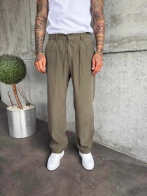 Resim Haki Pileli Modal Kumaş Baggy Pantolon - XL 