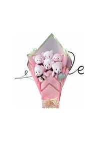 Resim Sevimli 90 Cm Peluş Ayı İle Pembe Konsept Romantik Peluş Ayıcık Buketi Beyaz 