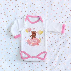 Resim Ayıcık Desenli Pembe Kız Bebek Zıbını 