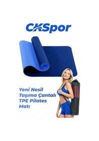 Resim 6 Mm Tpe Kaymaz Pilates Yoga Matı 180x60 Cm Taşıma Çantalı Profesyonel Spor Matı Özel Seri Mavi 
