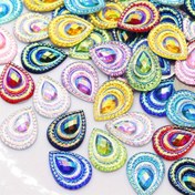 Resim 25 adet 1.3cm x 1.8cm AB Renkli Damlacık Tavus Kuşu Gözü Düz Sırtlı Reçine Taşlı Aplikler - Parti Süslemeleri ve Kendin Yap El Sanatları için Mükemmel 