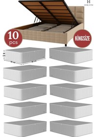 Resim Jasper Antrasit Çizgili Büyük Boy Baza Altı Ve Çekyat Hurç - 65x45x22 Cm - Organizer. Krem - Gold 