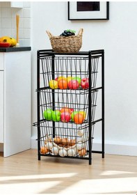 Resim Dekoratif Siyah Metal Sebzelik 3 Raflı Tel Sepetli Çok Amaçlı Stand Siyah 