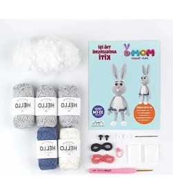 Resim Yeni Başlayanlar Için Tığ Işi Amigurumi Kiti Momo Akıllı Tavşan 