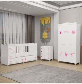 Resim Melina Bebek Odası Yıldız 3 Kapaklı Ve Şifonyer - Prenses Beyaz 