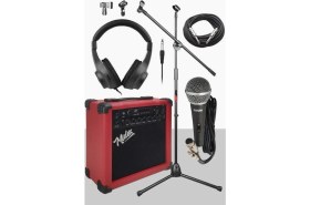 Resim Delixa MGA-25RD-PAK Elektro Gitar Amfisi 25 Watt USB Bluetooth ve Şarjlı (Amfi Mikrofon Stand Kulaklık Jack 