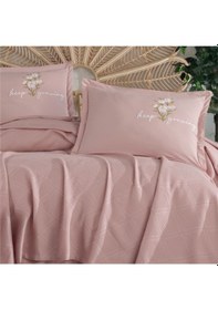 Resim Clasy Butik Çift Kişilik Nakış Detaylı Pike Takımı Etta Pudra 