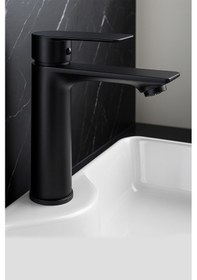 Resim Lüks Siyah Sabit Aç Kapa Kısa Lavabo Bataryası Su Tasarruflu, Dayanıklı, Modern Tasarım Mat Siyah 
