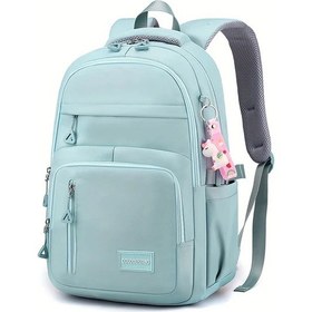 Resim Topshop1 Mavi Geniş Kapasiteli Çok Cepli Öğrenci Okul Çantası Düz Renk Hafif Sırt Koruma Naylon Laptop Çantası Mavi 