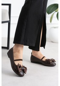 Resim Shoetek Lowsi Kadın Babet Önden Bantlı Fiyonklu Kahverengi Deri Kahve Cilt 