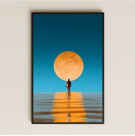 Resim Turuncu Ay Ve Astronot Temalı Pleksi Tablo 