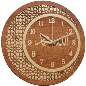 Resim Ahşap Ve Aynalı Allah-muhammed Motifli Normal Rakamlı Duvar Saati Altın 