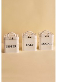 Resim Bianca 3'lü Beyaz Kulplu Porselen Kare Baharatlık Takımı Beyaz Beyaz 