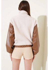 Resim Deri Garnili Cepli Peluş Mont Taba T1253 Taba 