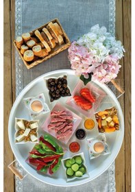 Resim Metal 45 Cm Beyaz Ahşap Kulplu Yuvarlak Tepsi, Kahvaltı Tepsisi, Sunum Tepsisi Beyaz 