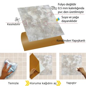 Resim Tink Kendinden Yapışkanlı Gri Mermer Desenli Pvc Karo 30x30 cm 11 