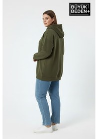 Resim Süperlife Kadın Büyük Beden New York Baskılı Kapüşonlu İnce Sweatshirt Spr26bswk962 Haki 