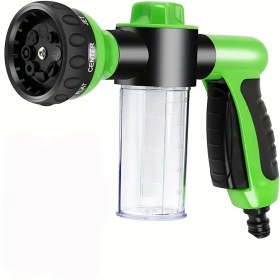 Resim Profesyonel 8 Modlu Ağır Hizmet Tipi Yüksek Basınçlı Bahçe Hortumu Memesi Sabun Dağıtıcılı - 3.5oz / 100cc Ayrılabilir Şişe, Ergonomik Tutma Sapı ve Paslanmaz Pirinç Püskürtme Tabancası Çim, Veranda, Evcil Hayvan Banyosu ve Temizliği için, Hortum Püskürtme Memesi 