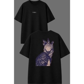 Resim Vsrn Çirkin Kuş Tasarım Ön Arka Baskılı Siyah Oversize T Shirt 