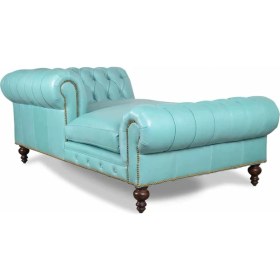 Resim Hanel Mobilya Pipa Chesterfield Chester Dinlenme Koltuğu Mavi Suni Deri 