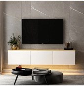 Resim Tv Sehpası Norm Duvara Monte Beyaz Safir Meşe Led Işıklı 160 Cm 