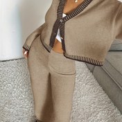 Resim Yeni Moda Şık Açık Ön Yaka Düğmeli Uzun Kollu Tek Renk Kısa Hırka ve Saf Kumaşlı Pantolonlu Bayanlar İçin Günlük Çalışma, Randevu İlkbahar Sonbahar İki Parça Takım 