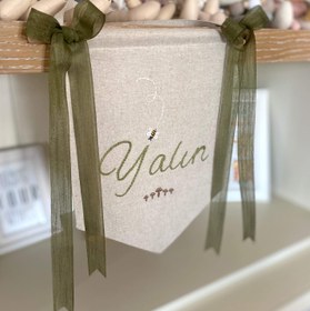 Resim Kişiye Özel El İşi İsimli Keten Bebek Banner / Kapı Süsü - Bebek İsmi 