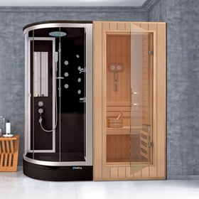 Resim Asimetrik Kompakt Sauna | Mod - 100x190 / Siyah/Beyaz / Tekneli 