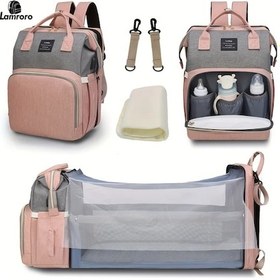 Resim Chuangyinshop Siyah Multifonksiyonel Lamroro Moire Büyük Kapasiteli Yumuşak Kabuklu Bebek Bezi Çantası Sırt Çantası Siyah 