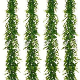 Resim 4 Adet UV Dirençli Yapay Okaliptüs Çelengi - Yemyeşil, Plastik Sahte Asma Dalları Dış Mekan Verandası & İç Dekorasyon için - Şükran Günü, Babalar Günü, Anneler Günü, Mezuniyet, Juneteenth Kutlamaları, Bahçe Süslemeleri için İdeal 