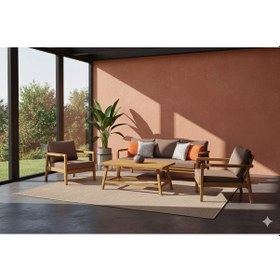 Resim Pendos Masif Ahşap İroko Ağacı Oturma Grubu Bahçe Balkon Koltuk Takımı 3+1+1+ Masa Ahşap 