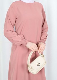 Resim HNT Hayrunnisa Tesettür Kolu Boncuk Detaylı Tesettür Tunik Pudra HNT7515 