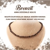 Resim Deniz Doğal Taş Sertifikalı Bronzit 6 Mm Düğümlü Doğal Taş Kolye 