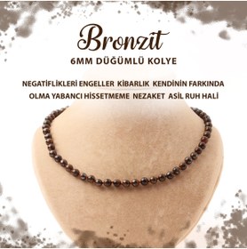 Resim Deniz Doğal Taş Sertifikalı Bronzit 6 Mm Düğümlü Doğal Taş Kolye 