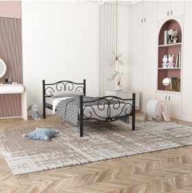 Resim FANO Lale Ferforje Karyola Siyah Tek Kişilik Metal Yatak 90x190, 90x200, 100x200, 120x190, 120x200 