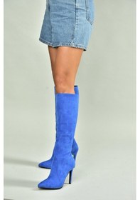 Resim Fox Shoes N372530102 Saks Mavi Süet İnce Topuklu Kadın Çizme Saks Mavi-süet 