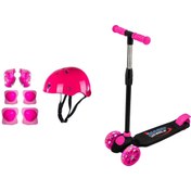Resim YILDIRIM OYUNCAK Magic Wheels 3 Tekerlekli Işıklı Twist Scooter Çocuk- Kask Dizlik Dirseklik Set Pembe 