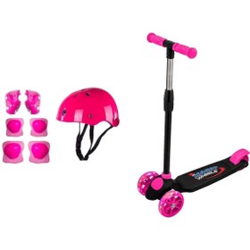 Resim YILDIRIM OYUNCAK Magic Wheels 3 Tekerlekli Işıklı Twist Scooter Çocuk- Kask Dizlik Dirseklik Set Pembe 