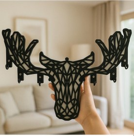 Resim Geyik Figürlü Duvar Tipi Anahtarlık Askılığı Siyah - Beyaz 