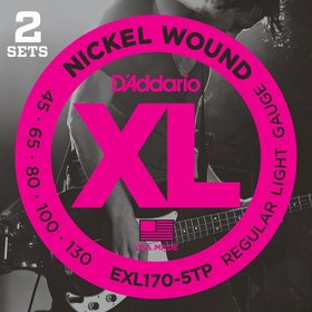 Resim D'Addario EXL170-5TP XL Nickel 5 Telli Bas Gitar Teli - Regular Light (45-130) (2’li Paket) 
