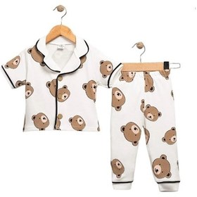 Resim Ayıcık Baskılı Yazlık Pijama Takımı -1163 Beyaz 