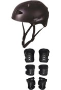 Resim Unisex Çocuk Siyah Paten Dizlik Dirseklik Kask Full Koruyucu Set 
