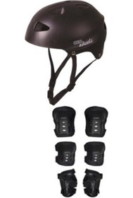 Resim Unisex Çocuk Siyah Paten Dizlik Dirseklik Kask Full Koruyucu Set 