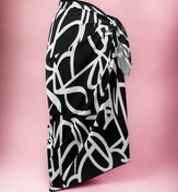 Resim pistore Siyah Beyaz Geometrik Desenli Uzun Pareo Saten Iç Göstermez Kadın Plaj Elbisesi Yeni Sezon 