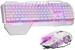 Resim Teknoloji Klavye ve Fare Kombo Kablolu Hibrit/RGB 16 Çeşit Arka Işık Beyaz Metal USB Oyun Klavyesi El Desteği + 3200DPI 4 Renk Nefes Alan Işık Optik Fare, Beyaz, Güncel43 