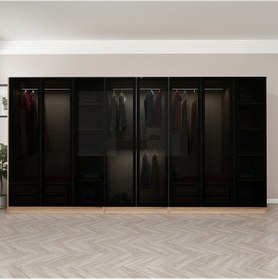 Resim Kale 8 Füme Cam Kapaklı 4ç Dolap Dore Füme Cam 190cm Ceviz 