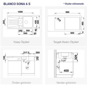 Resim Blanco Sona 6S Granit Eviye. 1.5 Hazneli. Kaya Gri 