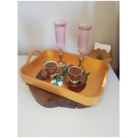 Resim El Boyaması Kaktüs Desenli Altın Tepsi Altın 